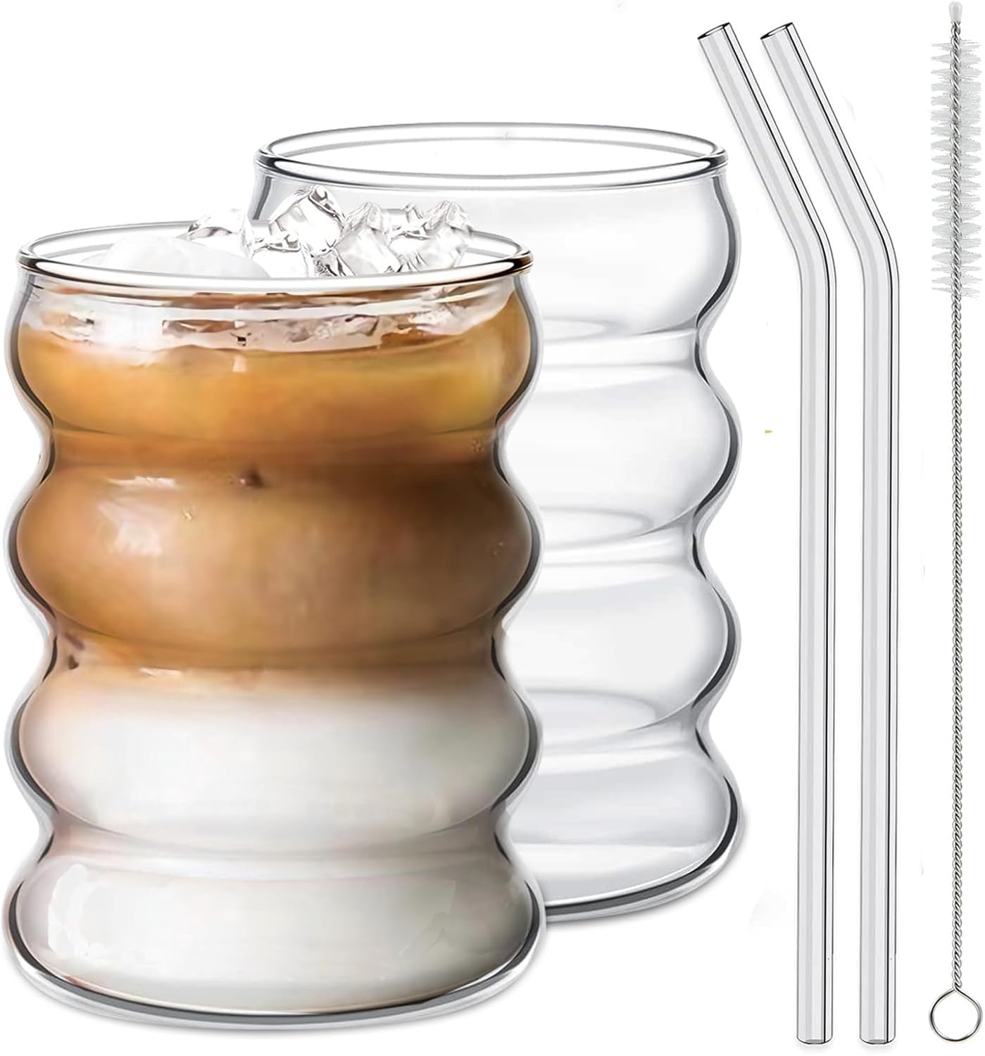 Wavy Glass Cup Set – 14oz Large Capacity, Stylish & Practical