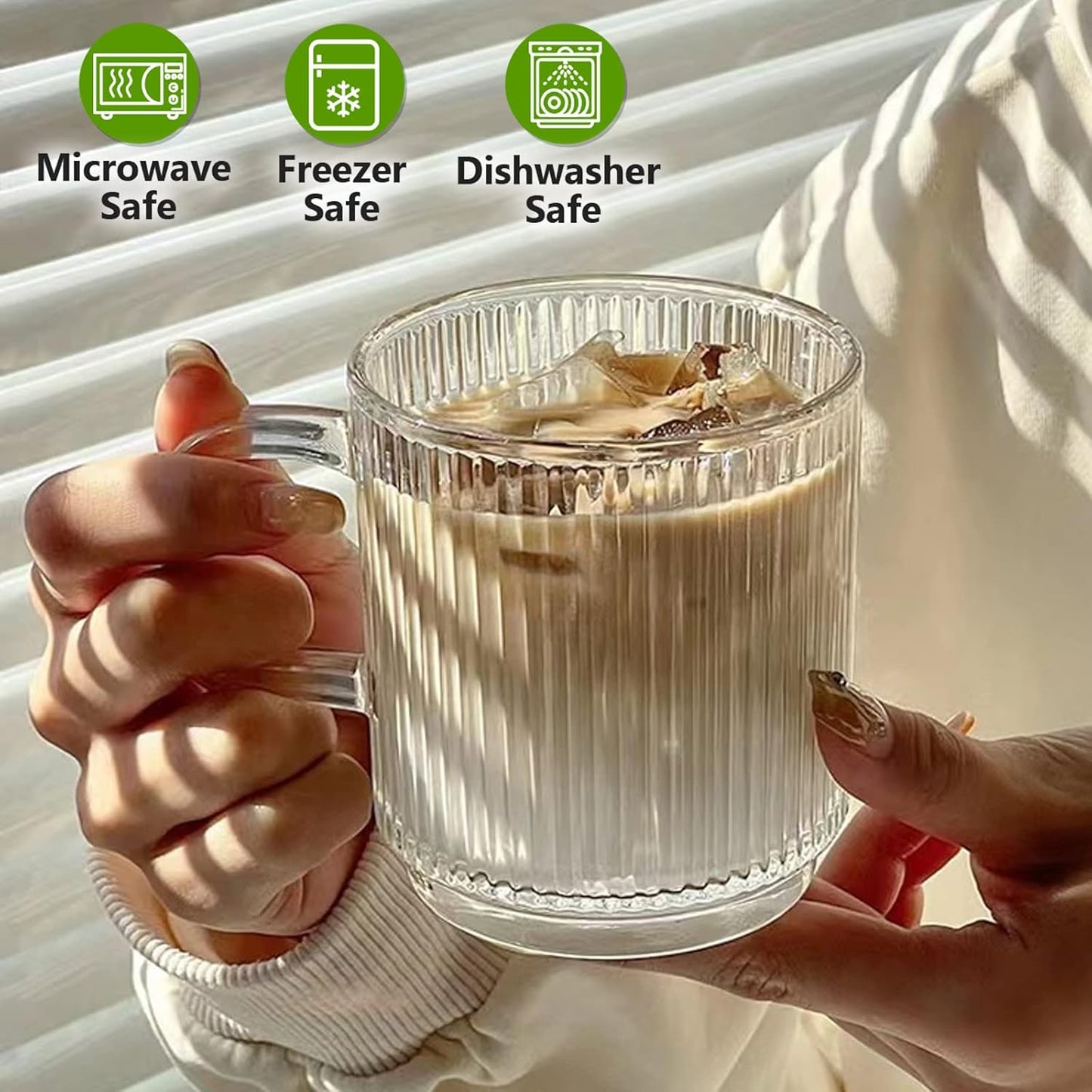 Ribbed Glass Coffee Mug Set (6 Pack, 12oz) – Elegant & Practical