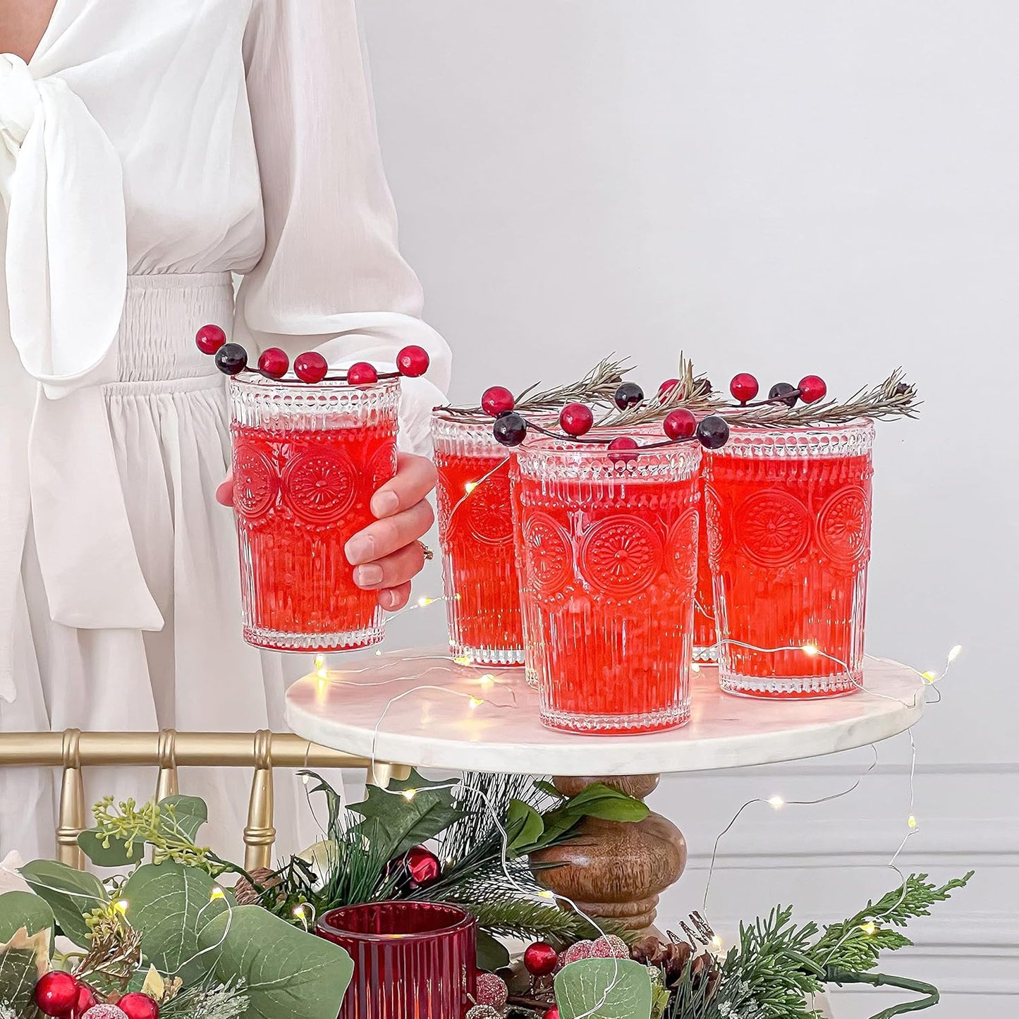 Vintage Embossed Glass Tumblers (Set of 6, 13oz) – Elegant & Durable