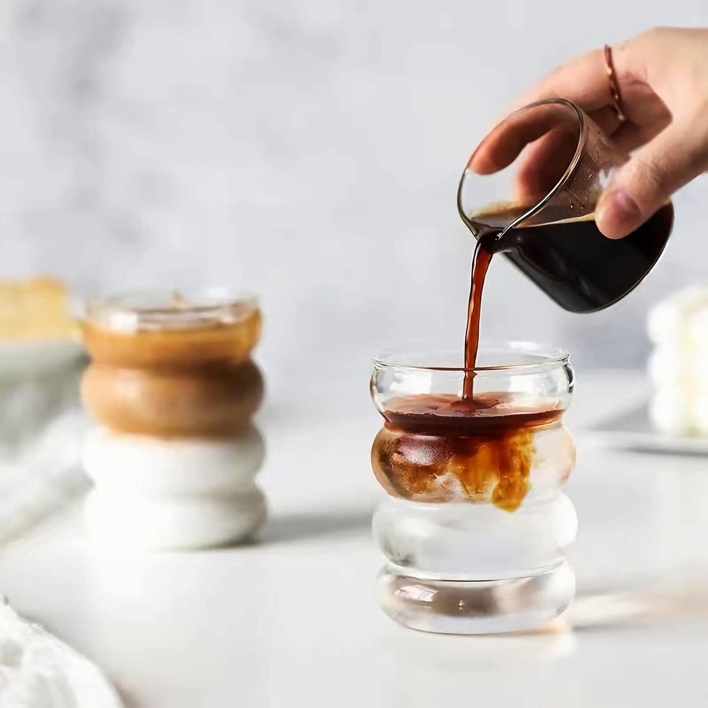 Wavy Glass Cup Set – 14oz Large Capacity, Stylish & Practical