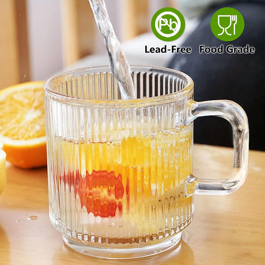 Ribbed Glass Coffee Mug Set (6 Pack, 12oz) – Elegant & Practical