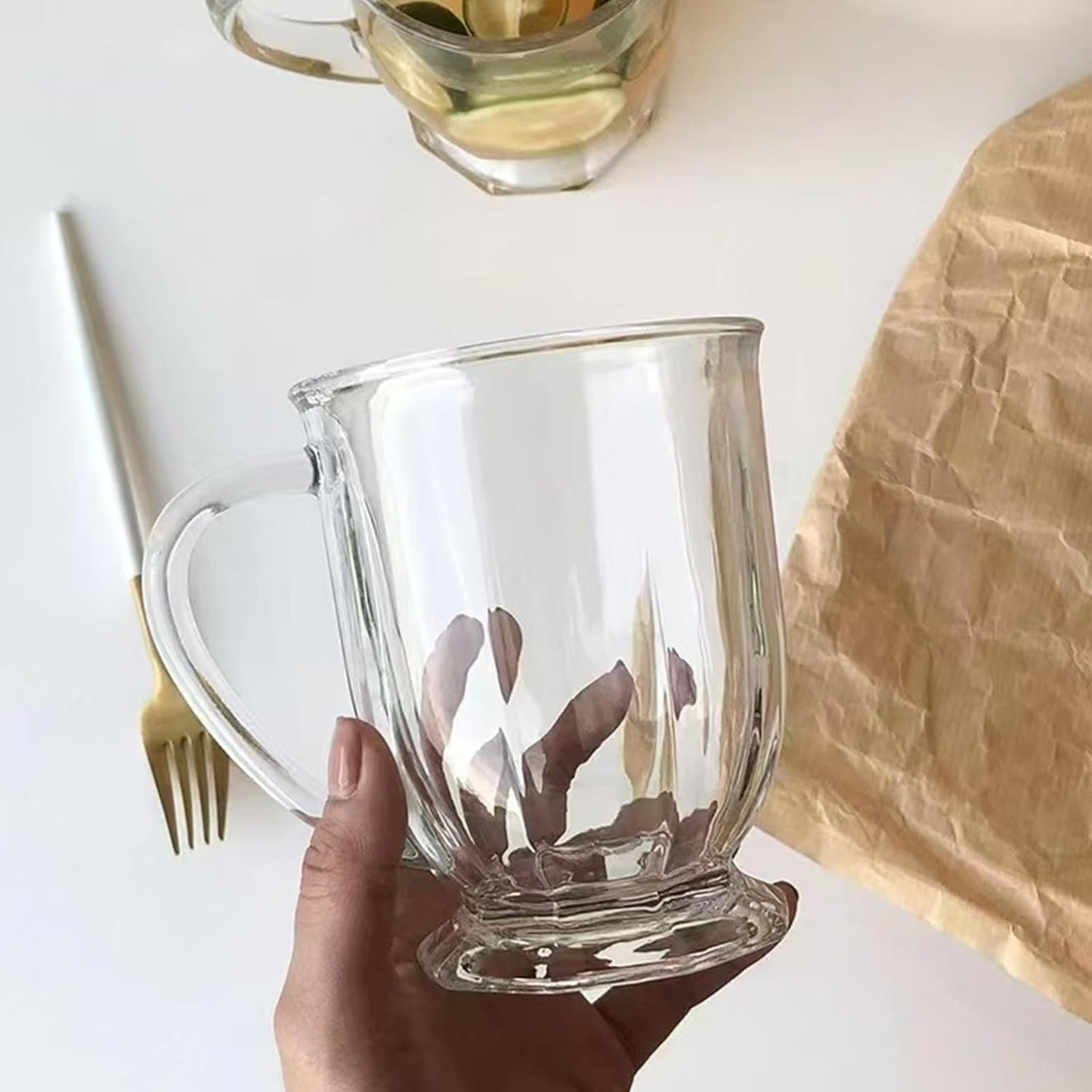 Clear Glass Coffee Mug Set (Set of 4, 16oz Large Capacity)
