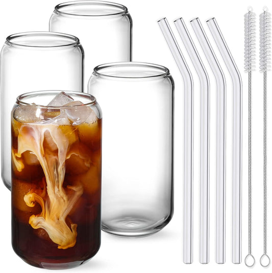 Can-Shaped Glass Cup Set (4 Pcs) – Crystal Clear & Eco-friendly