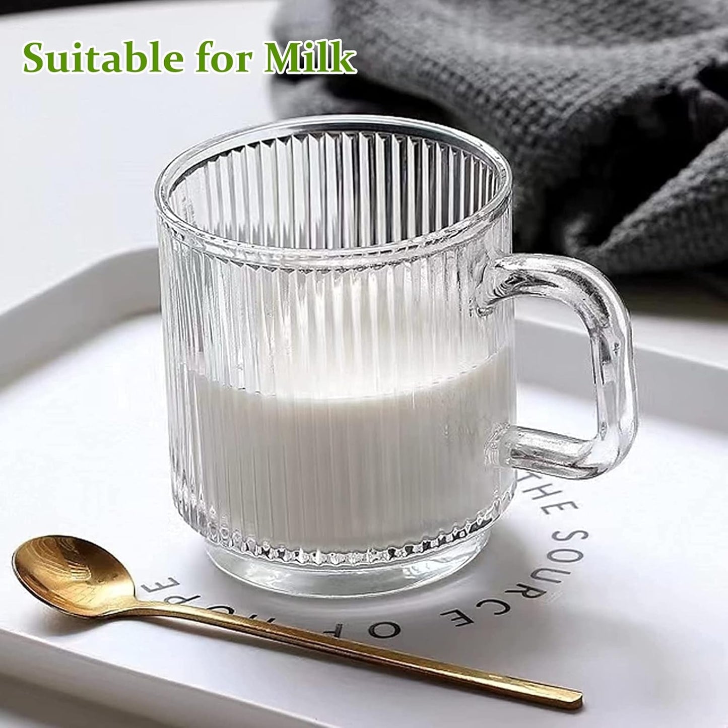 Ribbed Glass Coffee Mug Set (6 Pack, 12oz) – Elegant & Practical
