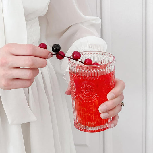 Vintage Embossed Glass Tumblers (Set of 6, 13oz) – Elegant & Durable